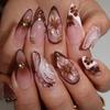 Elegant 3D Sculpted Floral False Nail Brown French Tips Press On Nail Easy Application Long Lasting