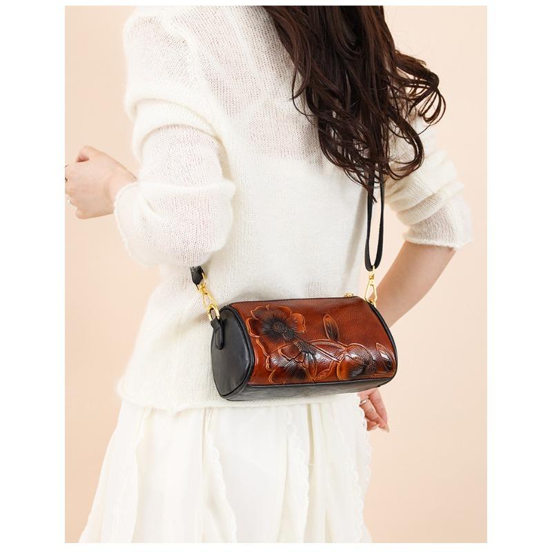 Premium Textur Etnisk Hinkväska med Stor Kapacitet - Präglad Crossbody-väska för Pendling och Vardagsbruk