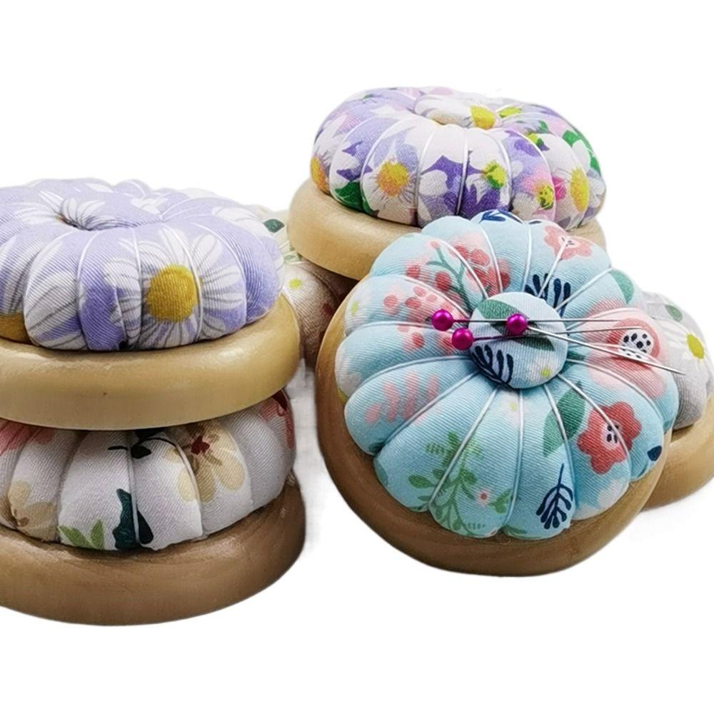 Wood Base Needle Pillow Magnetic Pin Cushion Needlework Accessories Pumpkin Needle Cushion Tailor