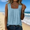 Women’s Square Neck Pleated Tank Top Sleeveless Casual Blouse Loose Fit Lightweight Pullover Shirt for Daily Wear