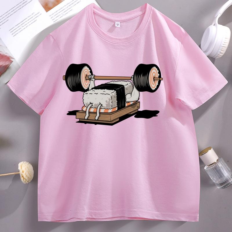 Funny Sushi Weight Lifting Tshirt Unisex Cotton Short Sleeve Round Neck T Shirt Unisex Women Casual Loose Breathable Tees Streetwear
