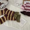 Double-slit Color-blocking Long Socks, Pickled Green Cranberry Striped Mid-calf Socks, Casual Sports Trendy Socks, Women's Socks
