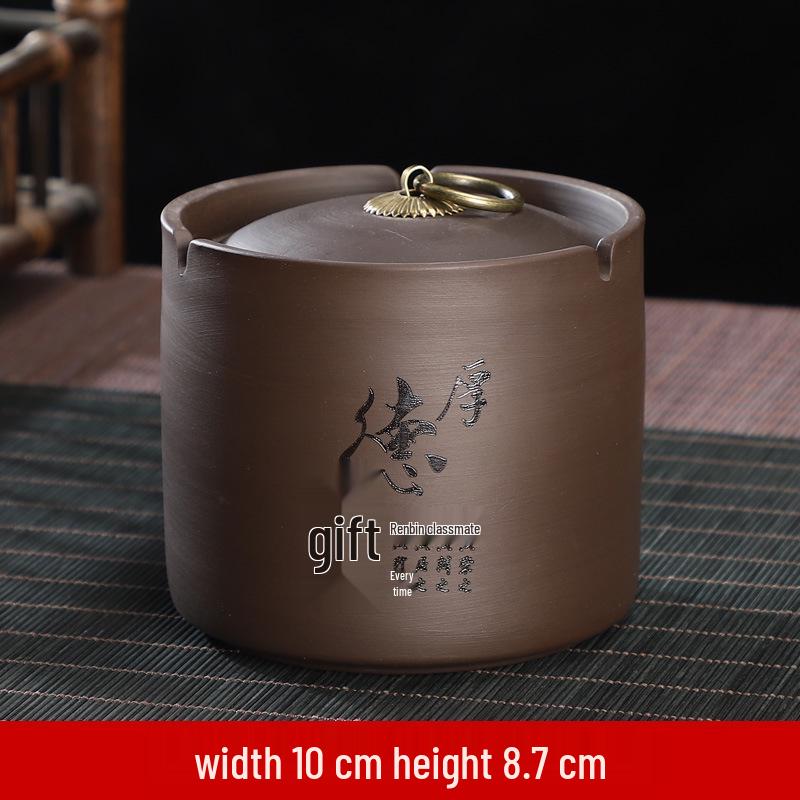 Zisha Ceramic Ashtray with Lid: Medium, Fly-Proof, Retro Home & Office Decor for Extinguishing Cigarettes.