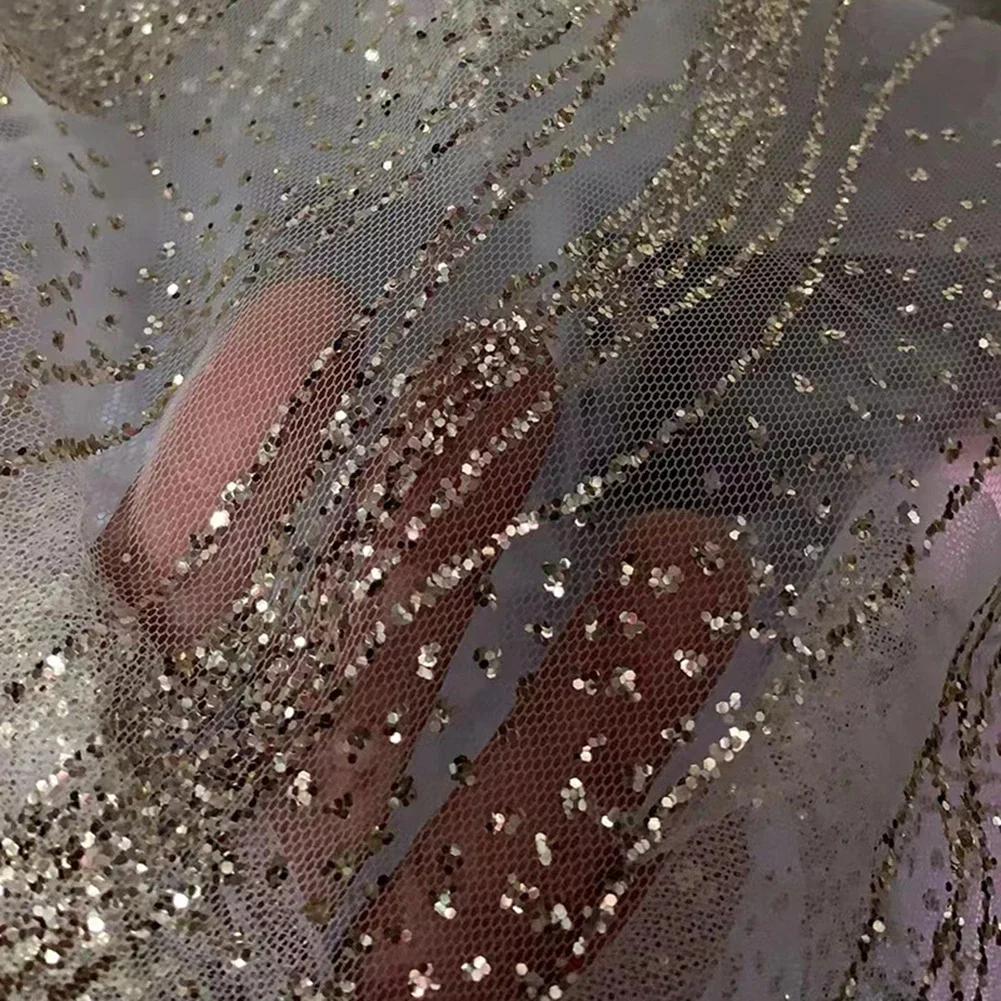 

Банкетное украшение Сетчатая ткань Текстура с пайетками Изысканное Привлекающее внимание Модное Устойчивое к разрыву Износостойкое белый