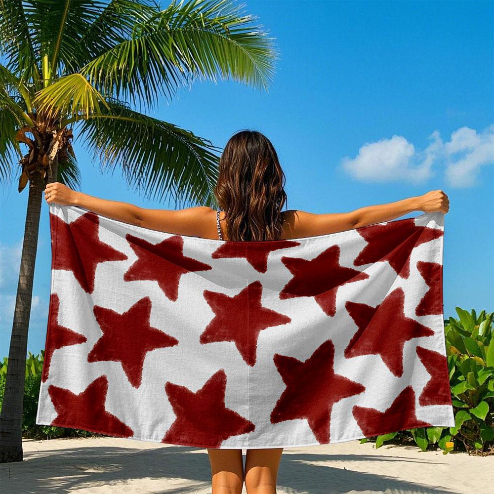 Warm Red Star Pattern Quick Drying Bath Towel Microfiber Beach Towel Light Weight Swimming Camping Yoga Beach Out