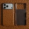 Genuine Ostrich Grain Leather Case for iPhone 17 Pro Max Air 16 Pro 15 14 13 Pro Premium Business Slim Metal Lens Cowhide Full Body Shockproof Cover