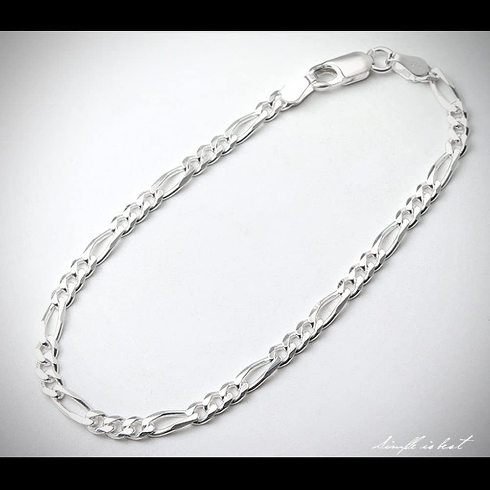 [Shinjuku Gin no Kura] Silver 925 Figaro Chain Bracelet, 18-20cm, 6-Face Cut, Simple and Elegant Design Chain, Men's, Large Size