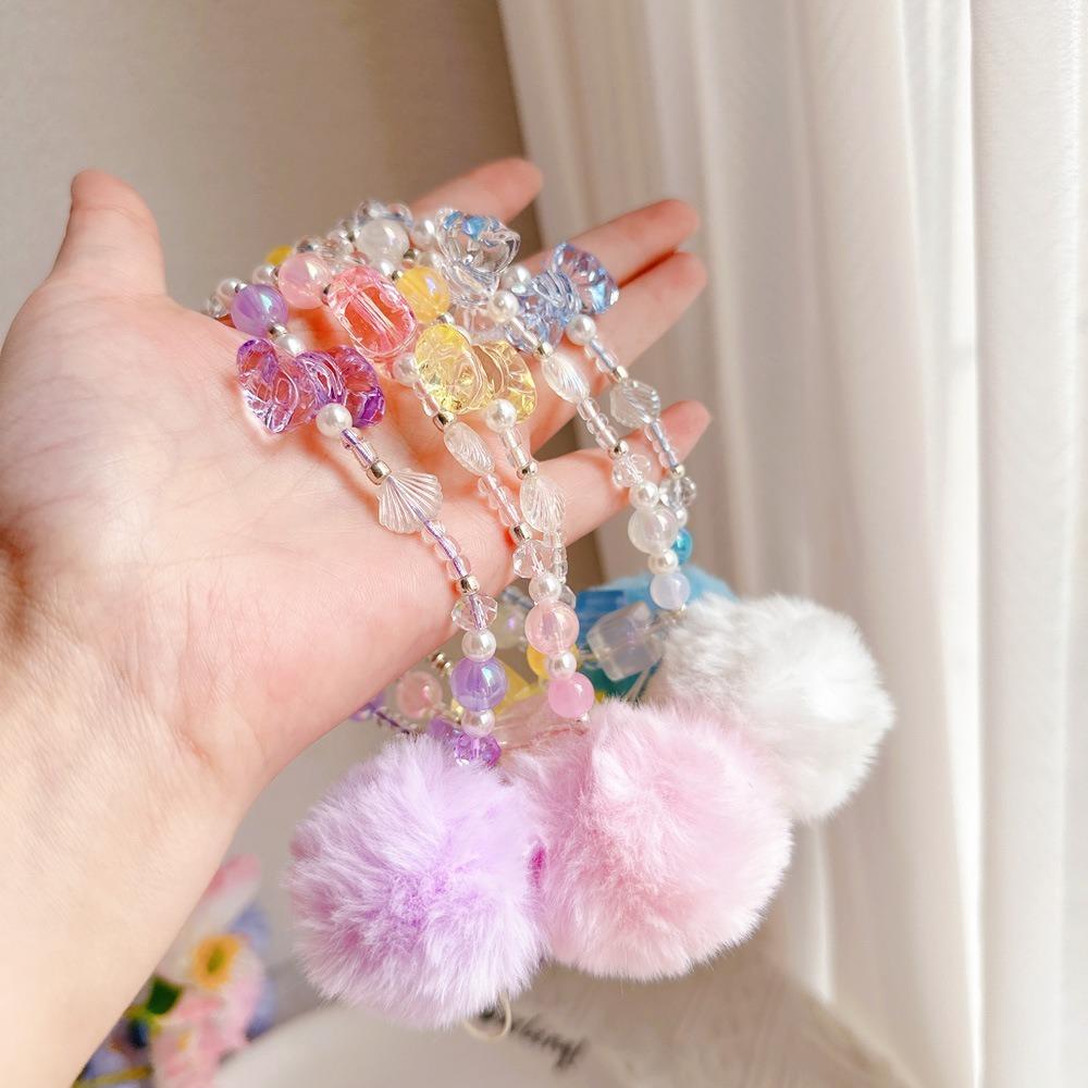 Hair Ball Mobile Phone Chain Sweet Girl Cellphone Pendant Beaded Phone Straps  Bag Pendant