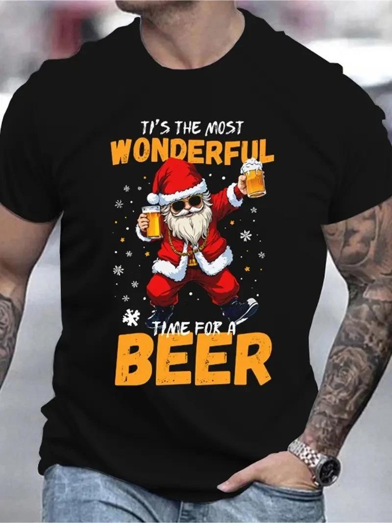 Santa Beer & Time for Beer Slogan T-Shirt S-5XL Q4758 M