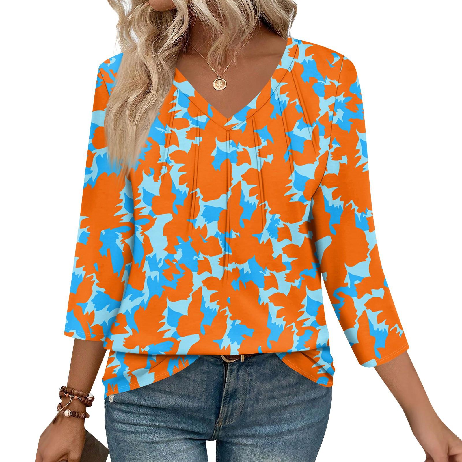 

Женские повседневные топы с V-образным вырезом, пуловеры, полосатые принты, топы с рукавами семь восьмых XL