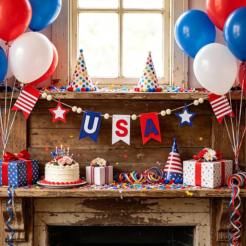 Usa Felt Banner Garland With Star Stripes For Independence Day Home Decor