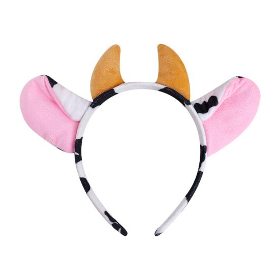 Cow Ears Hair Hoop Set with Bendable Tail Adults Teens Farm Animal Costume Set Black White Cow Accessories