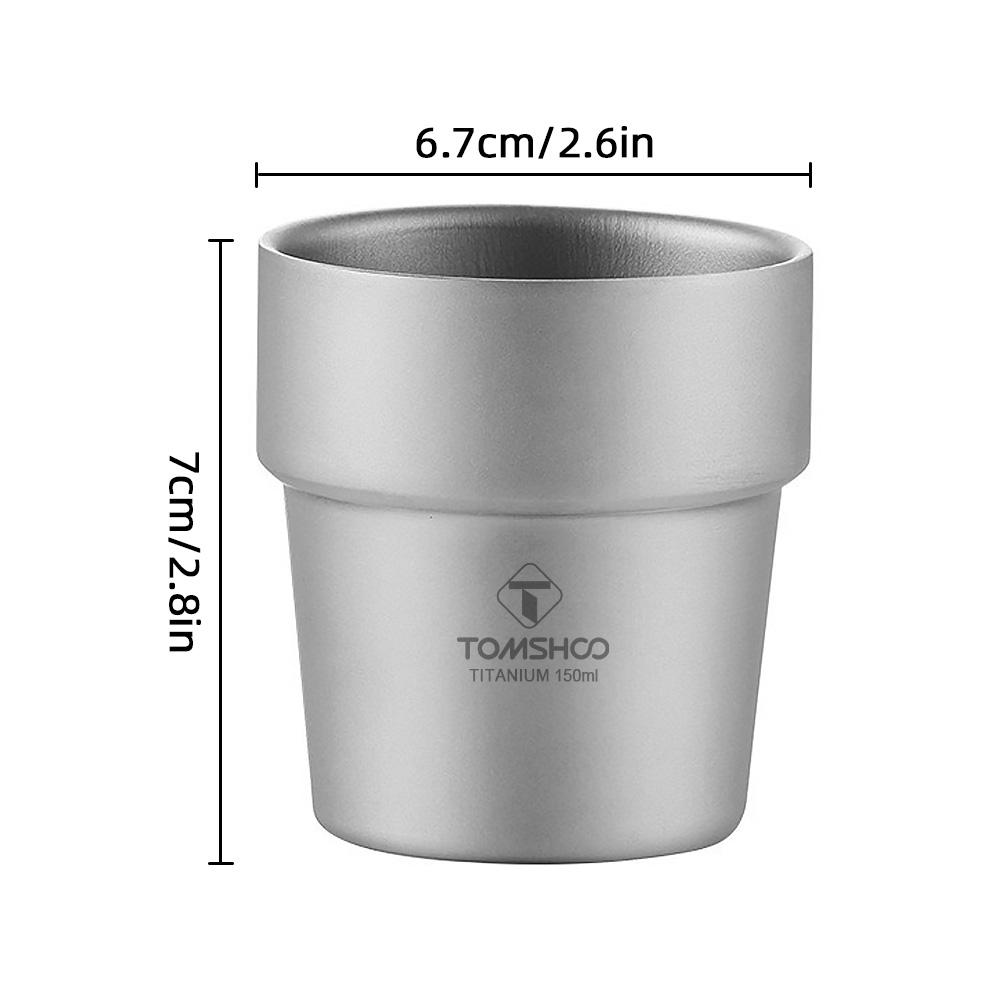 Camping Cup 150ml Titanium Cup 99.6% Pure Titanium Double-Wall Coffee/Liquor Cup Lightweight Outdoor Camping Picnic Cup
