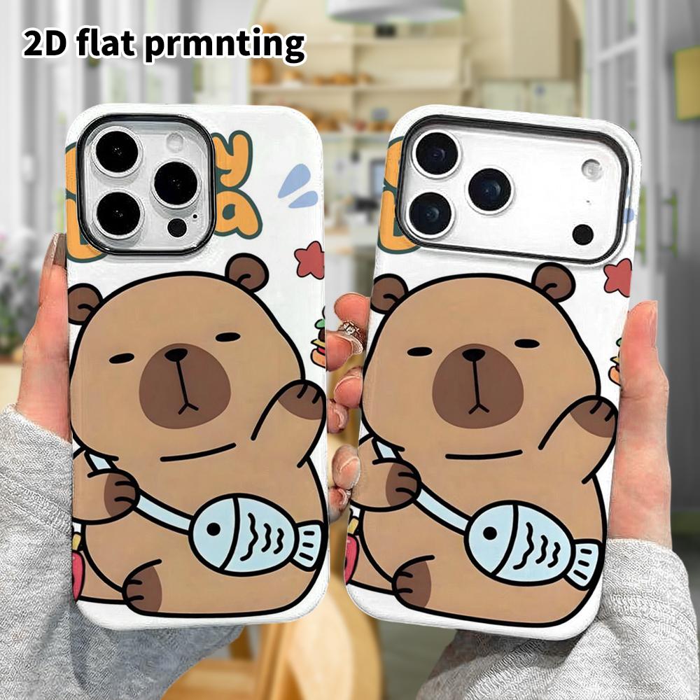 Phone Case: 2D Flat Design Suitable for iPhone 18 17 16 15 14 13 Pro Film Protective Case, Couple Style, Food-themed Capybara, Christmas and Halloween