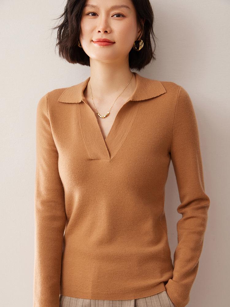 Women's Loose Cashmere Polo Neck Sweater - Autumn/Winter Long Sleeve Knit Pullover