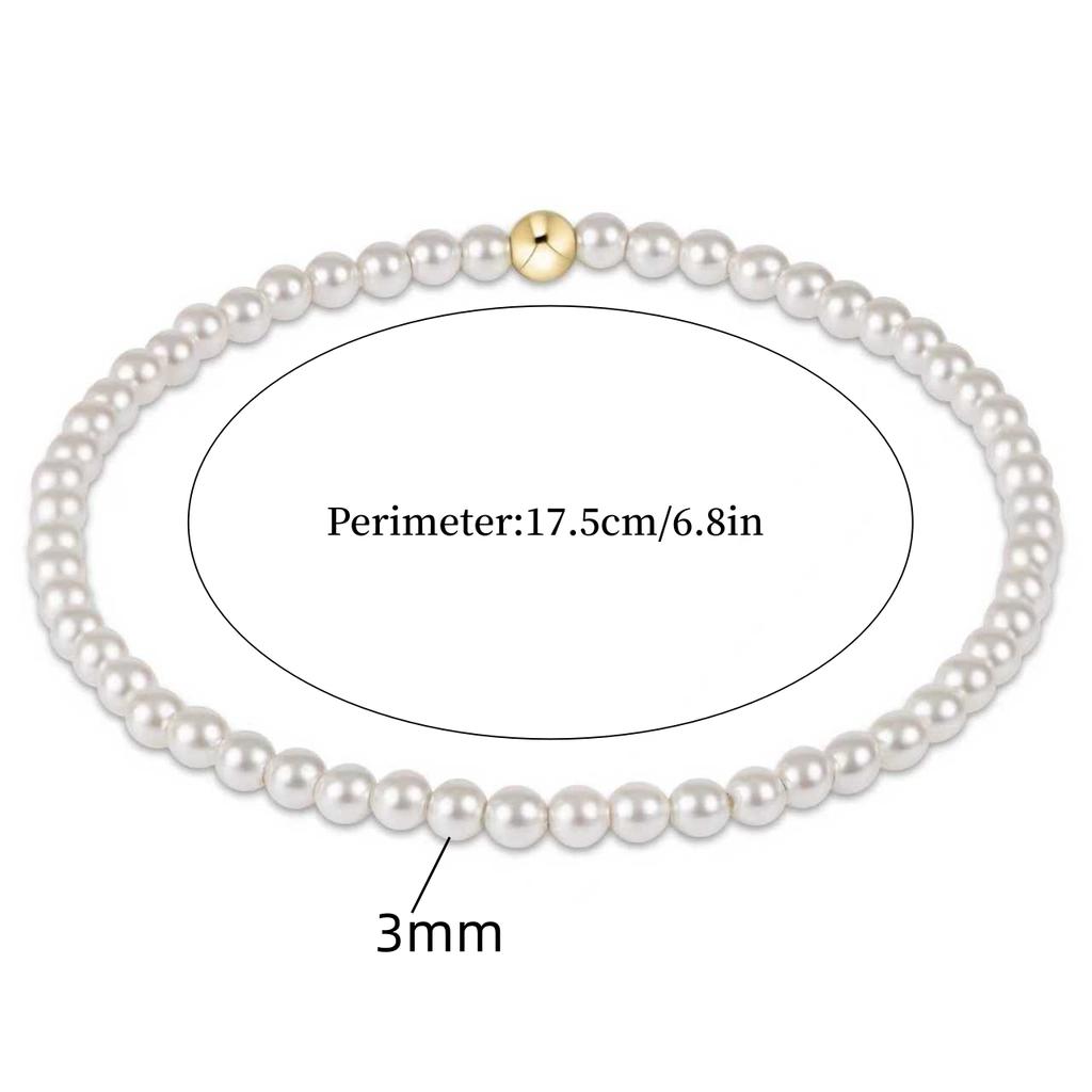 Vlen White Pearl Bead Bracelets for Women Elastic Stackable Boho Chic Simple Elegant Jewelry Gift for Women Girls Her