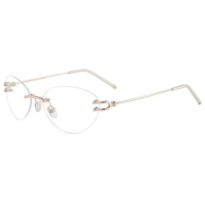 

High Intelligence Borderless Gold Silk Cat Eye Glasses Female Retro Personality Concave Shape Thin Anti-Blue Flat Light Glasses Frame рожевий колір золота