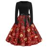 Women's Casual Fashion Round Neck Christmas Printed Vintage Dress