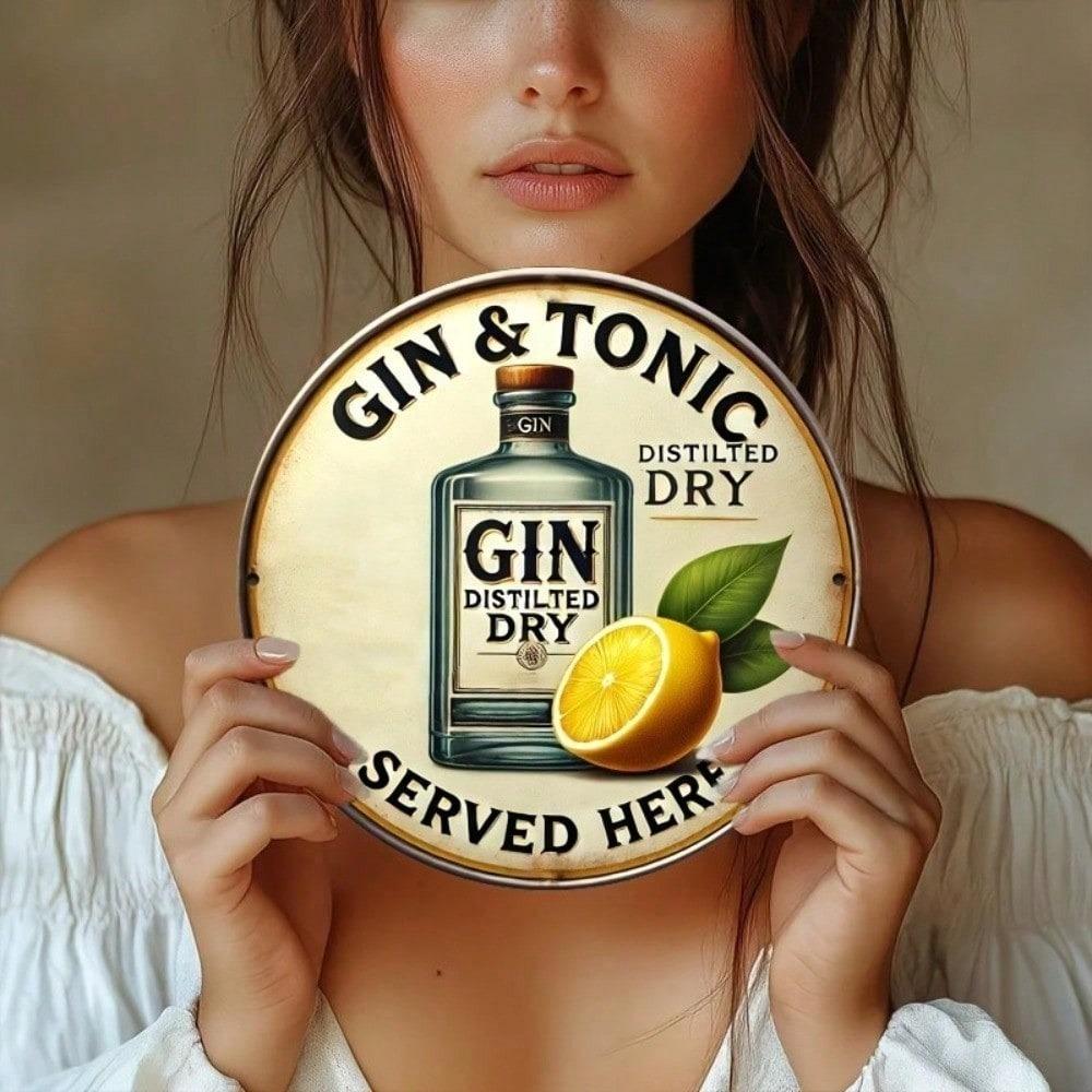 Vintage Metal Tin Sign 8x8 Inch Gin Tonic Bar Pub Wall Decor Retro Rustic Man Cave Art