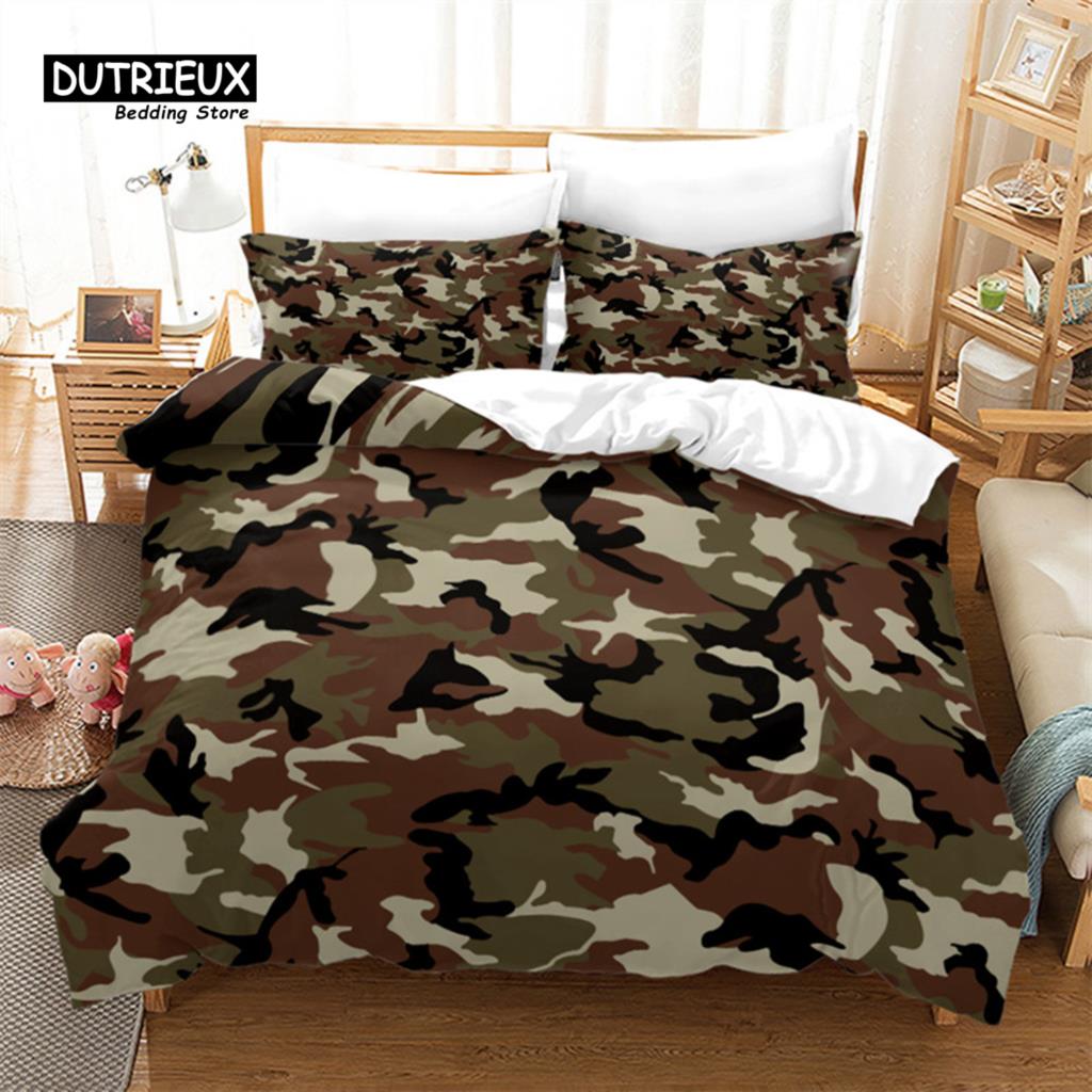 Kamuflażowy Zestaw Pościeli Rozmiar King Queen Kolorowy Wzór Abstrakcyjny Nadruk Artystyczny Poszwa na Kołdrę Poszewki na Poduszki Dla Chłopców Nastolatków Mężczyzn Dekoracyjny