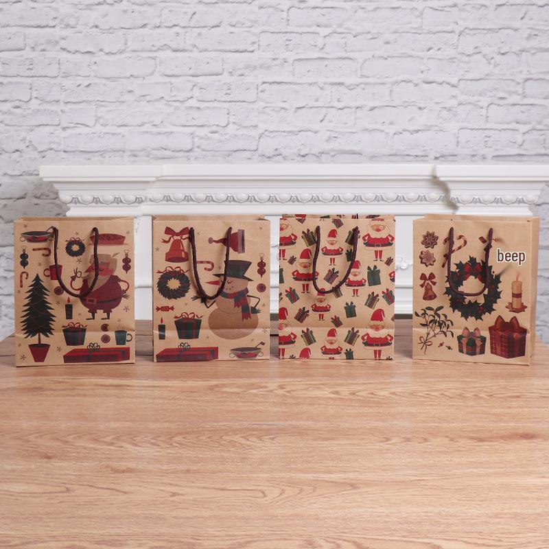 Large Christmas Gift Bags - Red Wine, Clothes & Kraft Paper Tote Bags Kraft Paper Bag [Small Snowman]