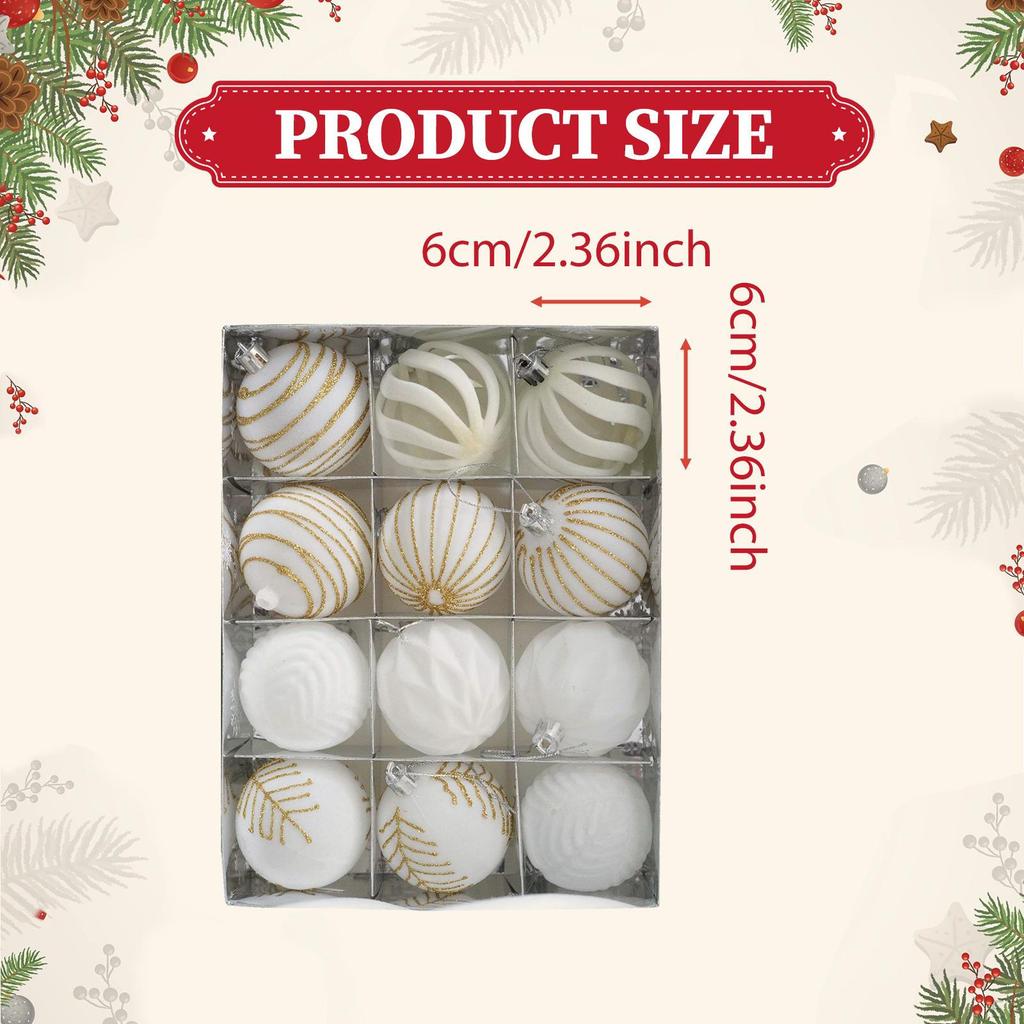 12 Pieces Christmas Hanging Decorations Decorative Xmas Balls Baubles 6cm Ball Ornaments