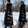 2025 New Black Cotton Coat Korean Style Long Women's Cotton Coat Female Thick Slim Cotton Jacket Winter Skirt