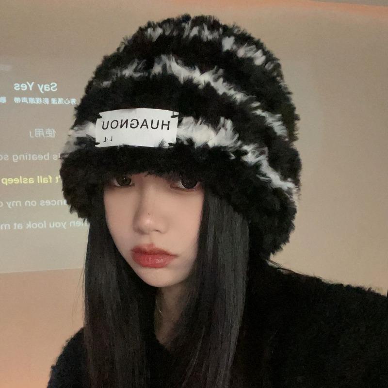 Hat women's autumn and winter warm hat scarf integrated winter hat women's plush wool hat buckle ear protector knitted hat