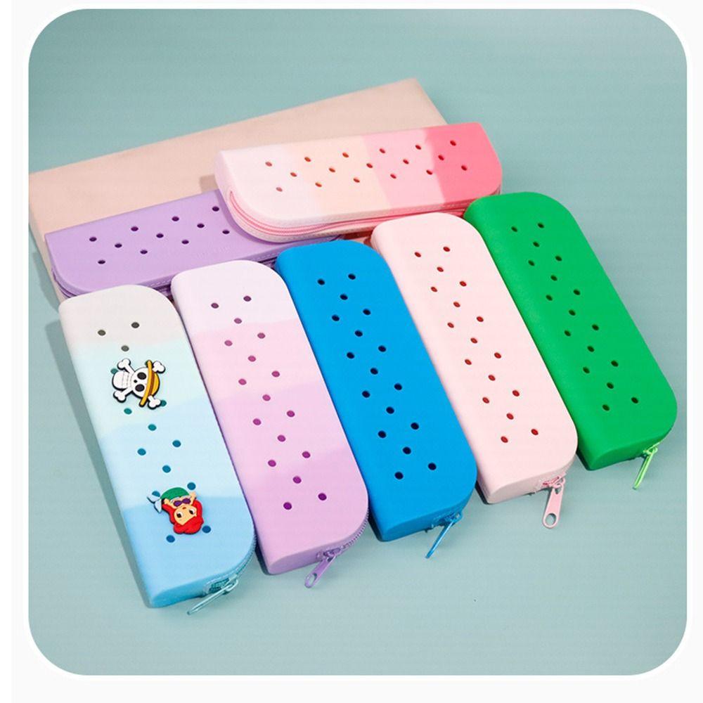 Breathable Holes Silicone Pencil Case Zipper Large Capacity Stationery Storage Bag Portable Waterproof Makeup Organizer Cosmetic