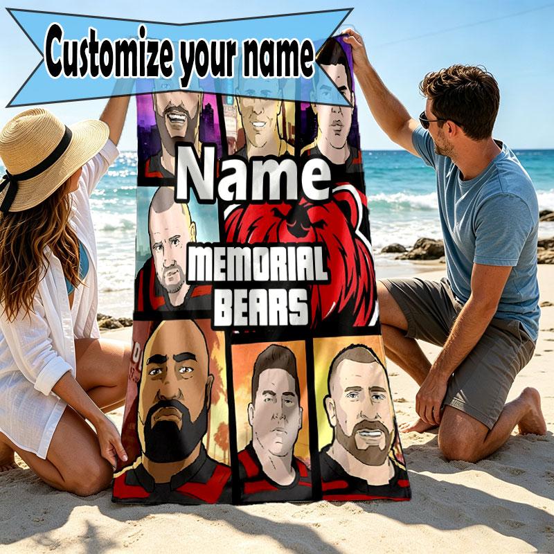 Custom Name Personalized North Sydney Bears Print Beach Towel, for Trip Camping Beach Party Home Decor, Birthday Gift for Family & Friends
