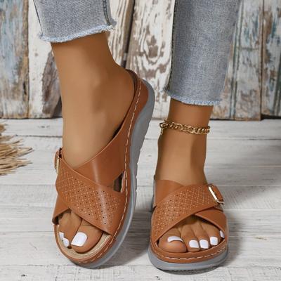 Slope Heel Sandals Cross Strap Beach Sandals Women's Plus Size Women's Shoes