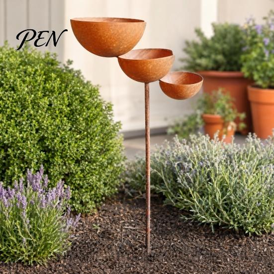 Metal Bird Feeder Stake 3 Tiered Cascading Rain Catcher Bath, Garden Water Iron Bowl Feeder, Outdoor Pollinator Watering Station for Garden,