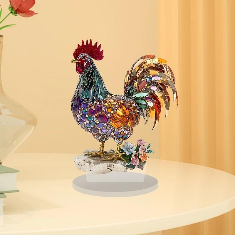 2D Flat Rooster Figurines Colorful Creative Acrylic Ornament Office Desktop Decoration Figurines Living Room Modern Ornament
