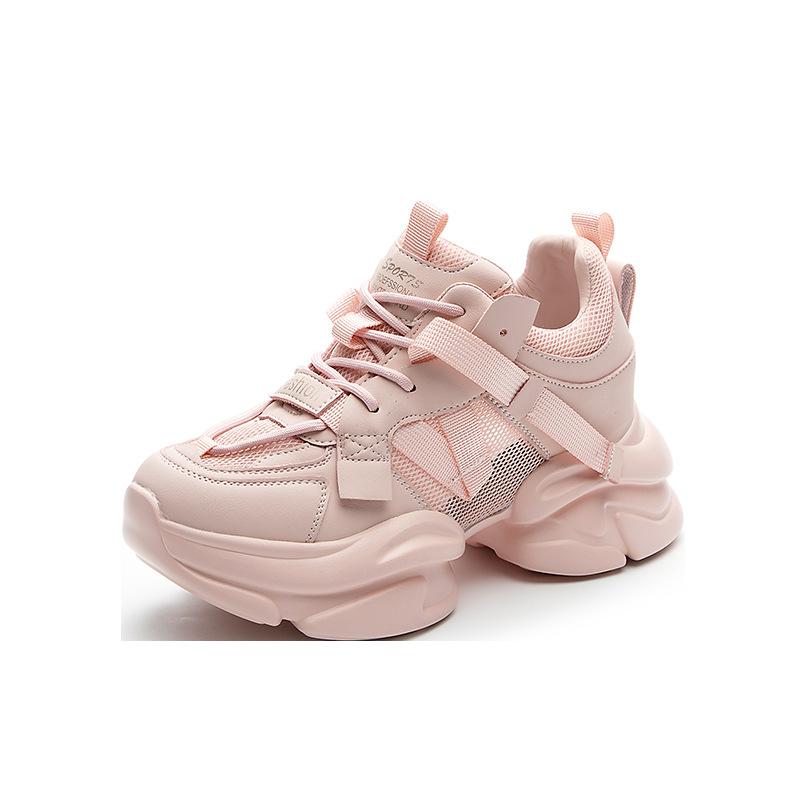 Thick-soled heightening shoes dance shoes 2025 spring new dad shoes ins trendy leather surface soft sole sports casual shoes women