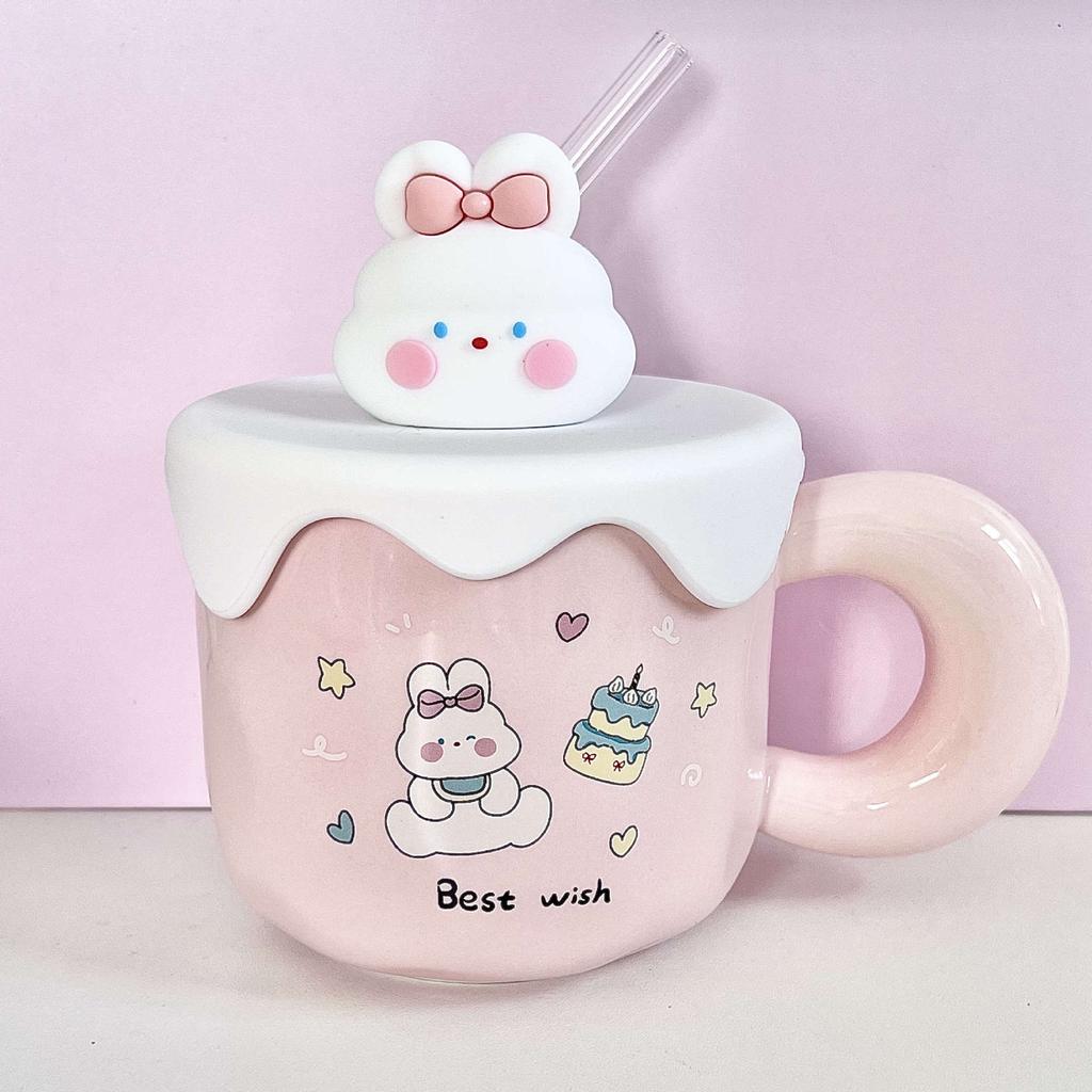 High-value Cute Puppy Mug with Lid Large-capacity Ceramic Drinking Cup Girls Birthday Gift Creative Cup