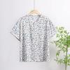 2025 Summer Floral Print V-Neck Button Short Sleeve Loose T-Shirt