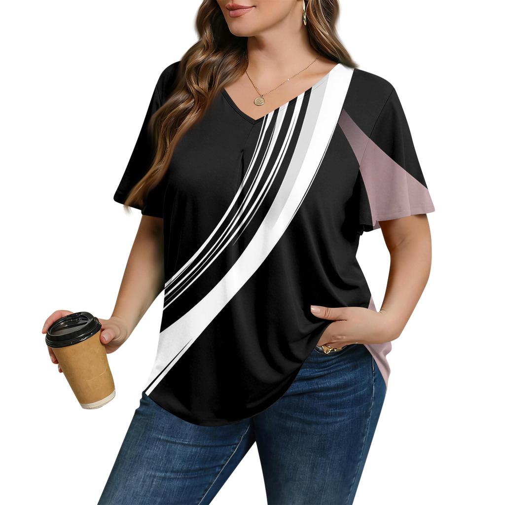 Modische Damen Übergröße Lässige Lockere Kurzarm Elegante V-Ausschnitt Bluse Für die Arbeit