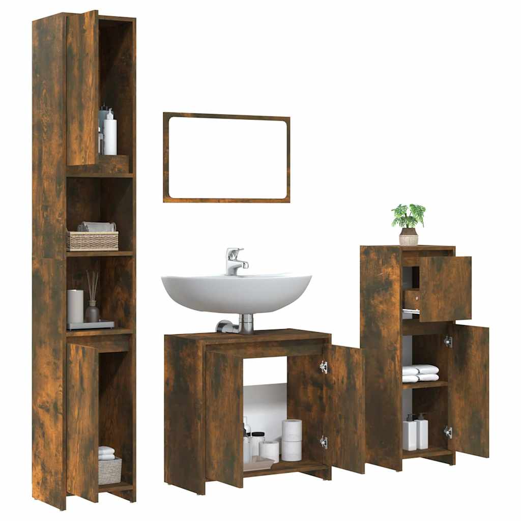 4 Piece Bathroom Furniture Set In Smoked Oak Wood Based Material
