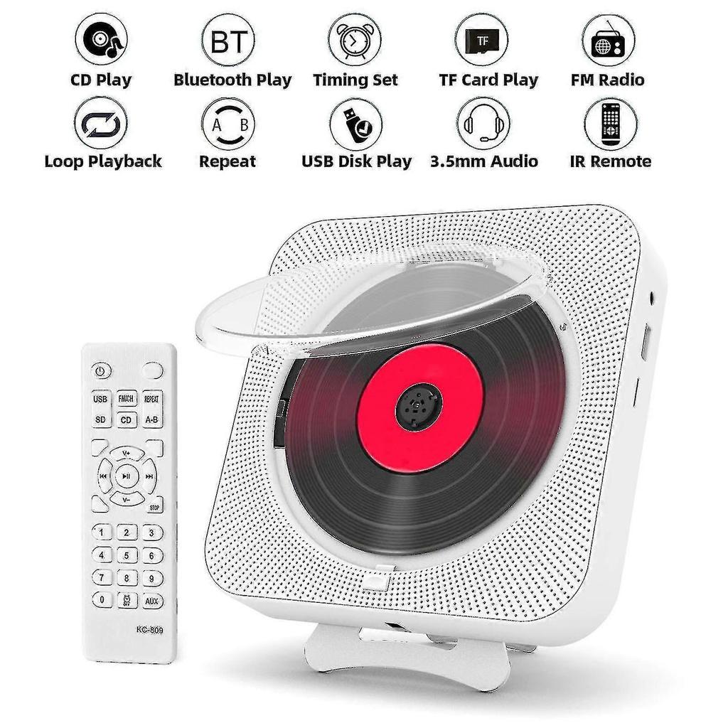 Portable Cd Player Bluetooth Speaker Stereo Cd Players Led Screen Wall Mountable Cd Music Player With Ir Remote Control Fm Radio - RiRi