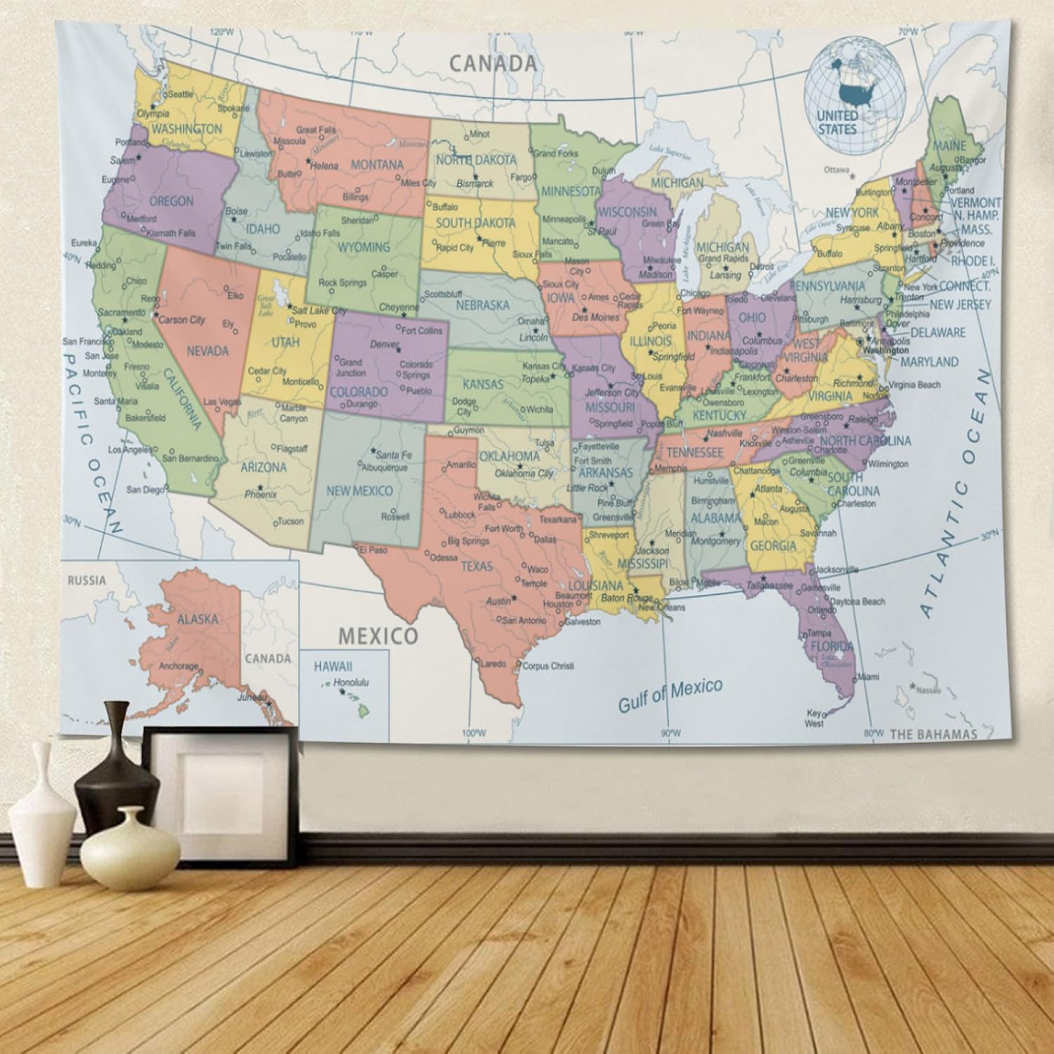 American Map Tapestry on the Wall of Maundong 75x100