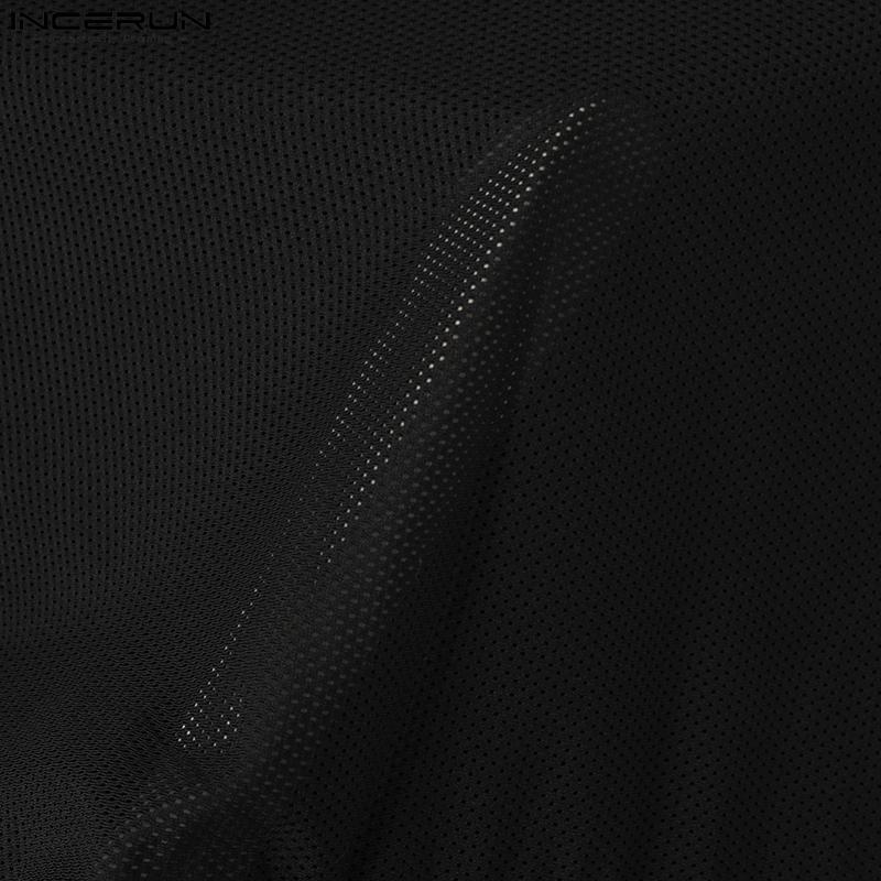 INCERUN Men Long Sleeve Mesh Patchwork One Piece Bodysuits Jumpsuits Short Playsuits