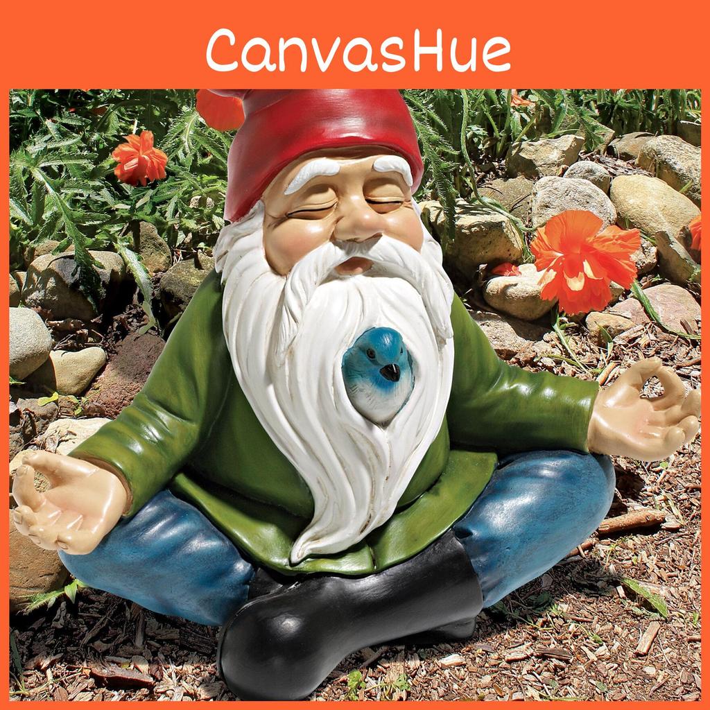 Charming Resin Gnome Meditation Figurine With Bird For Zen Garden Decoration