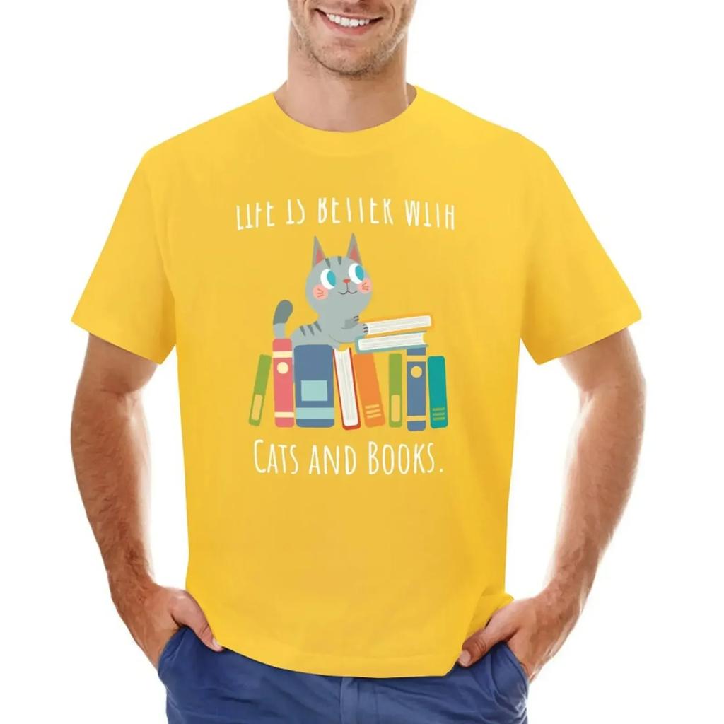 Life Is Better With Cats and Books T-shirt boys whites oversizeds men clothing