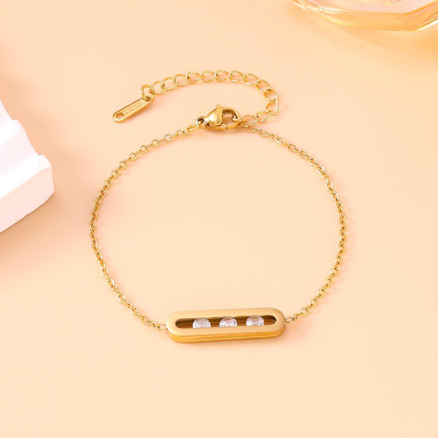 18K Colorfast Titanium Steel Necklace & Bracelet Set with Geometric Oval Frame and Zircon Pendant