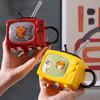 Retro Cat TV Ceramic Mug with Lid & Straw 450ml Cute Coffee Cup Leak-Proof