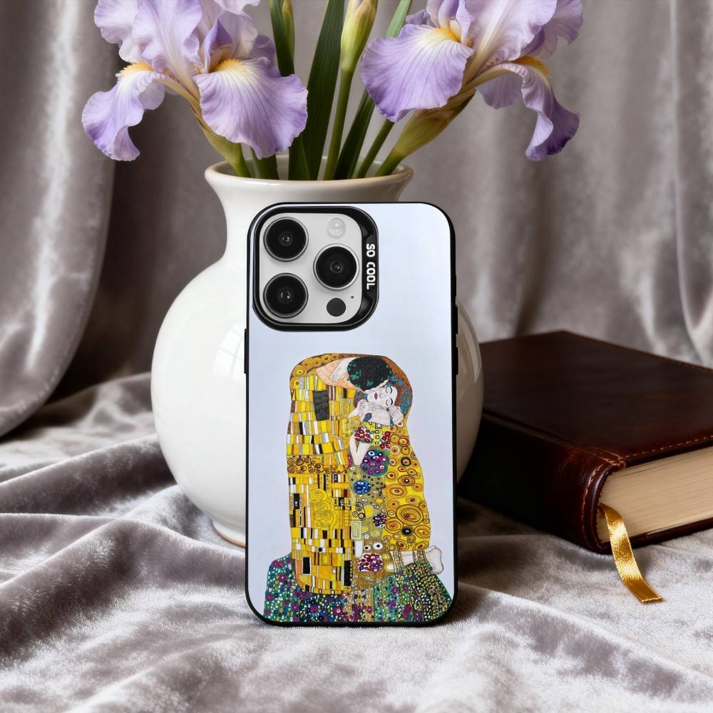 T-The Kiss Gustav K-Klimt Painting Phone Case For iPhone17,16,15,14,13,12,11 Plus,Pro Max Black Candy silver phone case