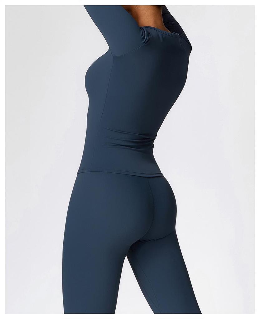 Damen Herbst/Winter Gebürstetes Langarm Yoga Set mit Elastischen Tights