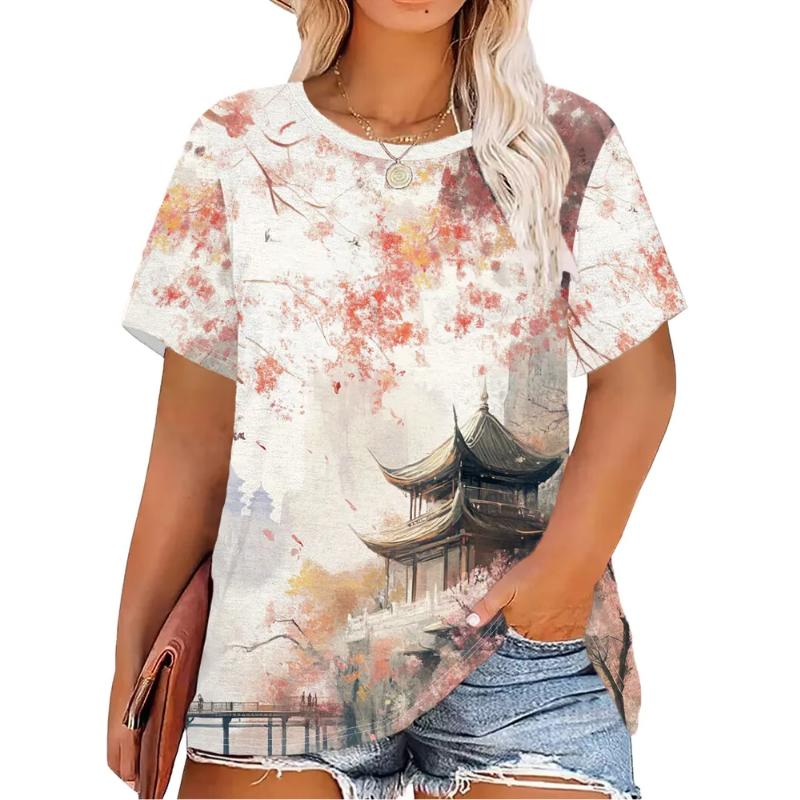 Moda Donna Girocollo Manica Corta Stampa Colore 3D Casual T-shirt Casual a Manica Corta Girocollo
