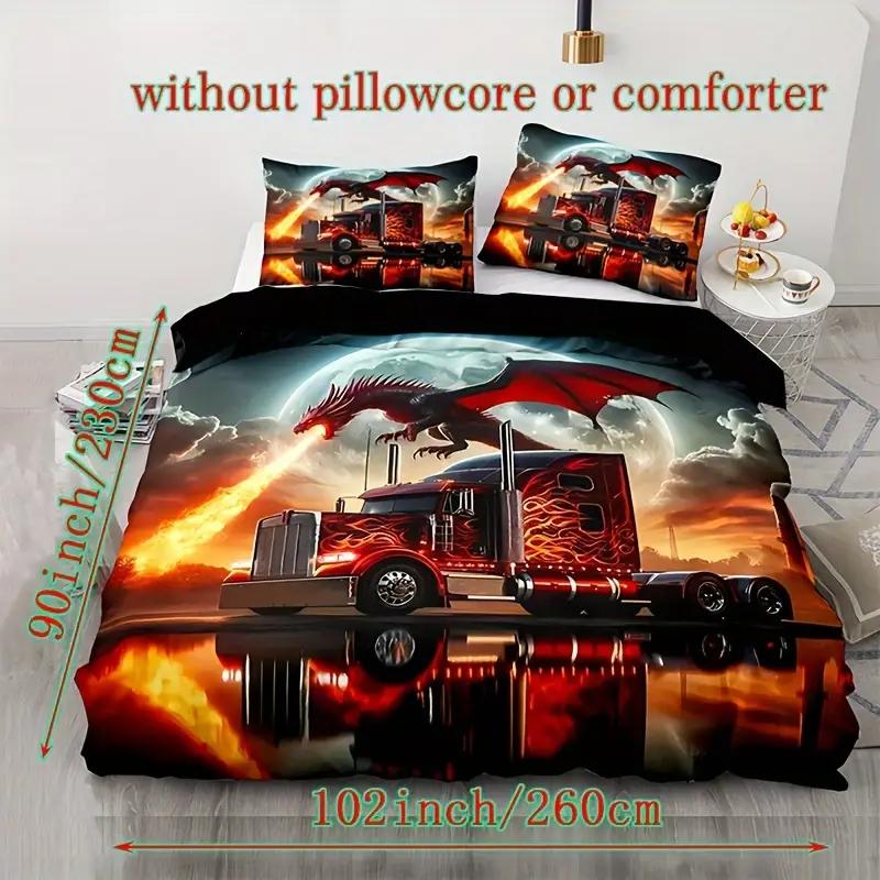 Truck 3D Digital Print Polyester Duvet Cover Set, Zipper Closure, All-Season Comforter Cover Kit, Machine Washable