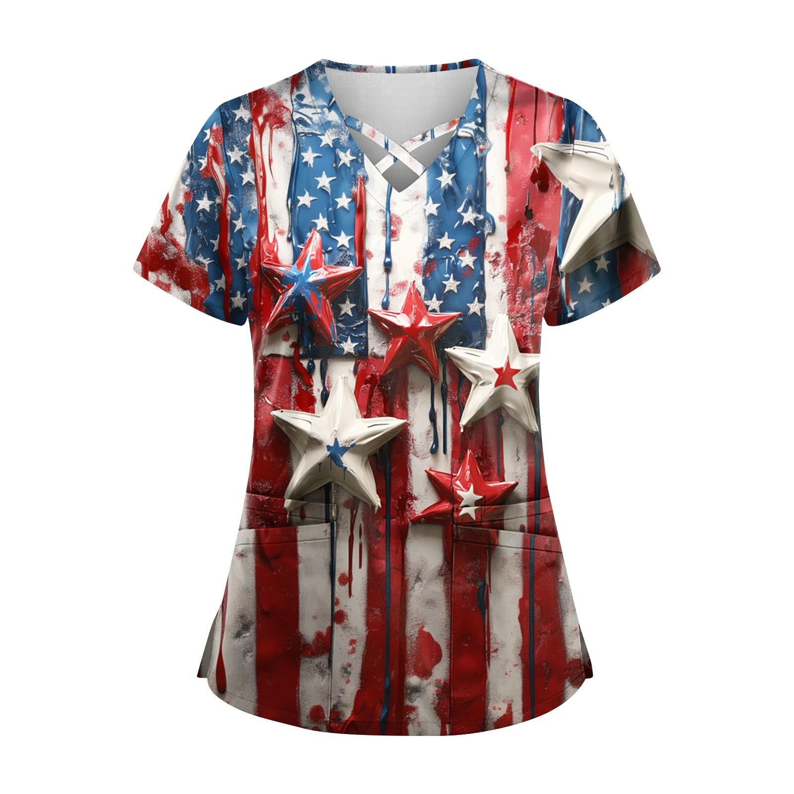 

Женский топ с коротким рукавом и V-образным вырезом, принтом и карманом Dry-nurse M